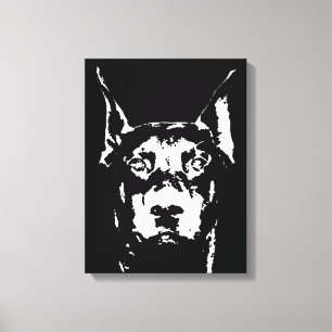 Doberman Black & White Wrapped Canvas Print