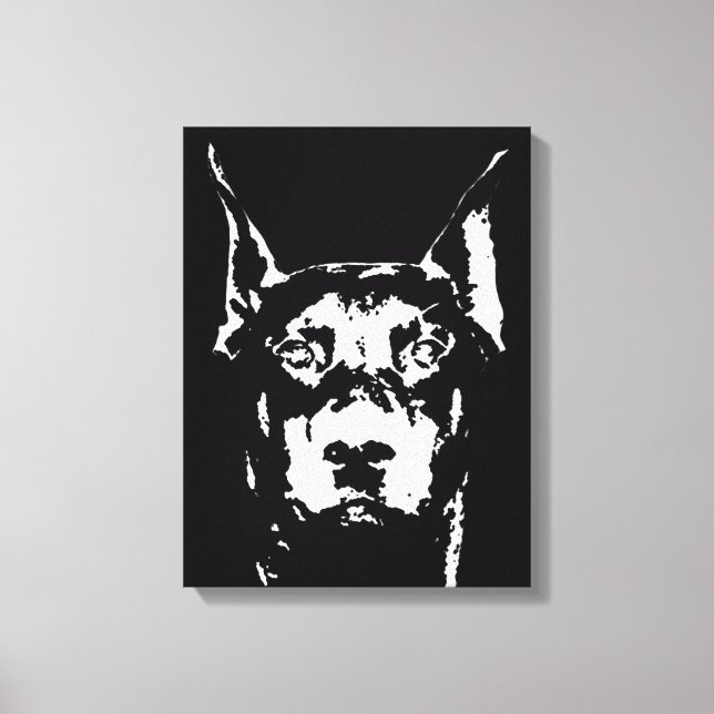 Doberman Black & White Wrapped Canvas Print (Front)