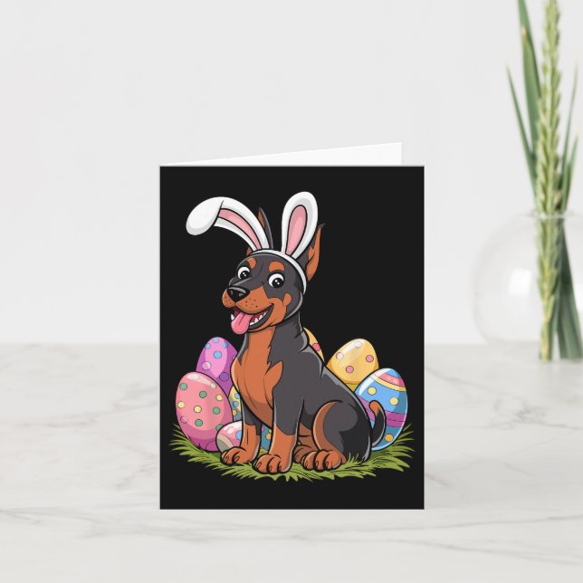 Doberman Bunny Ears Easter Egg Hunt Dog Lover East Card (Front)