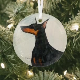 Doberman by Hevener Glass Ornament