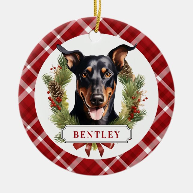 Doberman Ceramic Circle Ornament (Front)