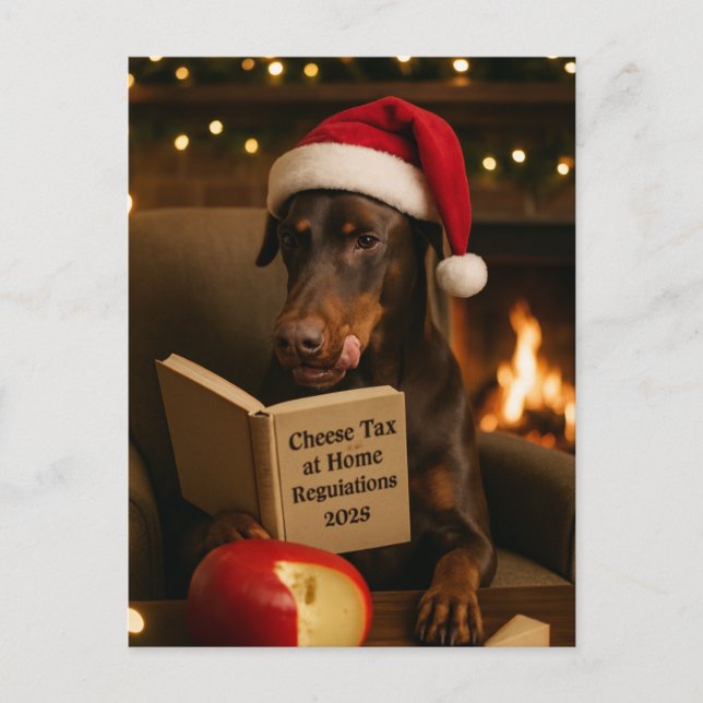 Doberman  'Cheese Tax' Christmas postcard (Front)