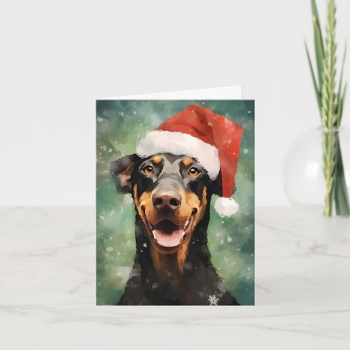 Doberman Christmas brush painting artwork Card