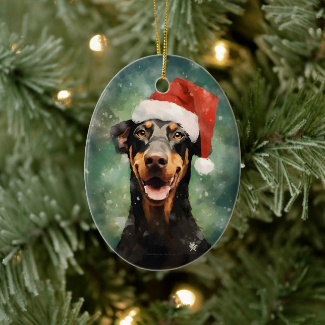 Doberman Christmas brush painting artwork Ceramic Ornament (Tree)