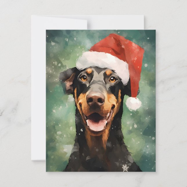Doberman Christmas brush painting artwork Holiday Card (Front)