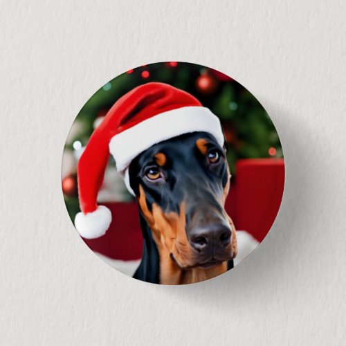 Doberman Christmas Button