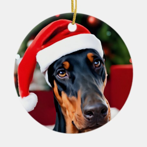 Doberman Christmas Ceramic Ornament