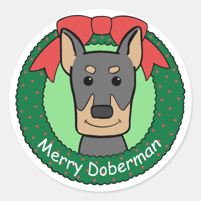 Doberman Christmas Classic Round Sticker (Front)