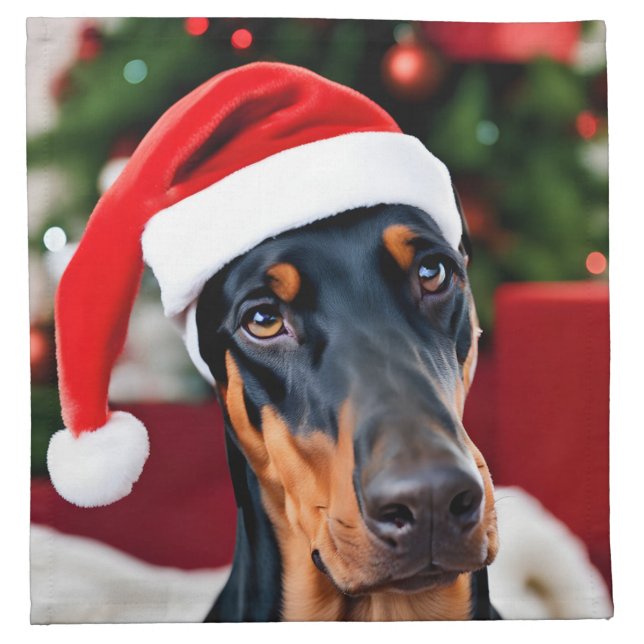 Doberman Christmas Cloth Napkin (Front)