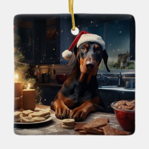 Doberman Christmas Cookies Festive Holiday Ceramic Ornament