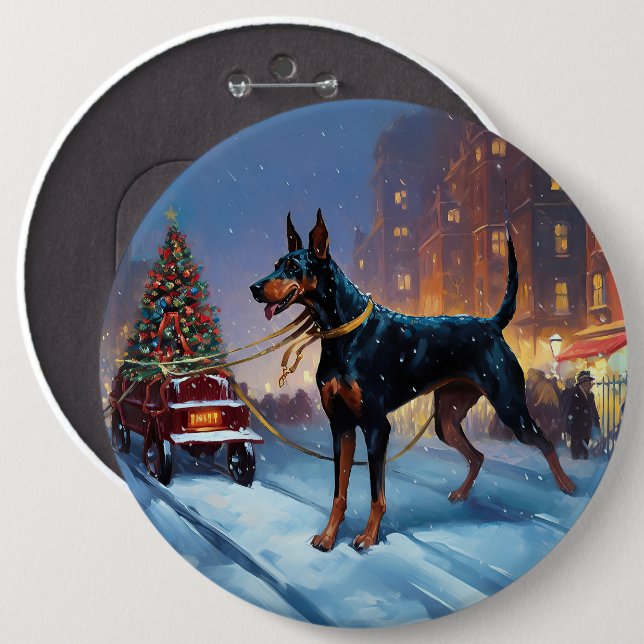 Doberman Christmas Festive Season Button (Front & Back)