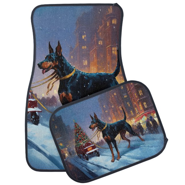 Doberman Christmas Festive Season Car Floor Mat (Set)