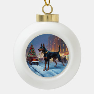 Doberman Christmas Festive Season Ceramic Ball Christmas Ornament