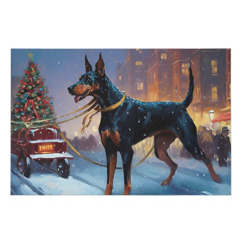 Doberman Christmas Festive Season Faux Canvas Print