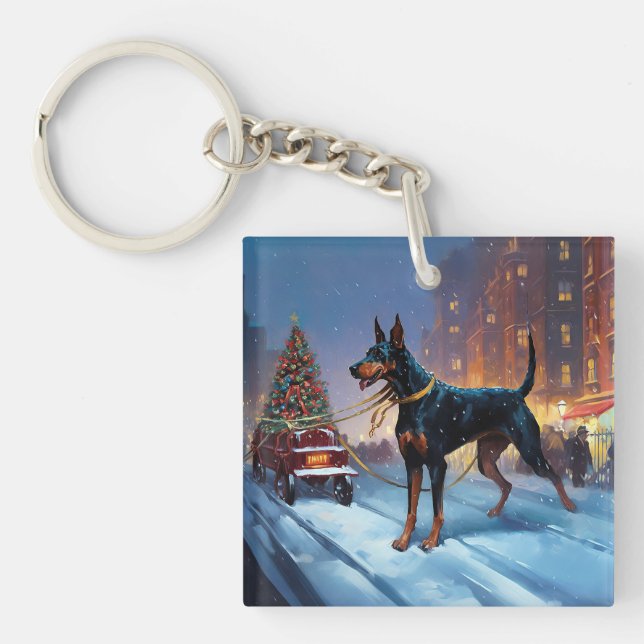 Doberman Christmas Festive Season Keychain (Front)
