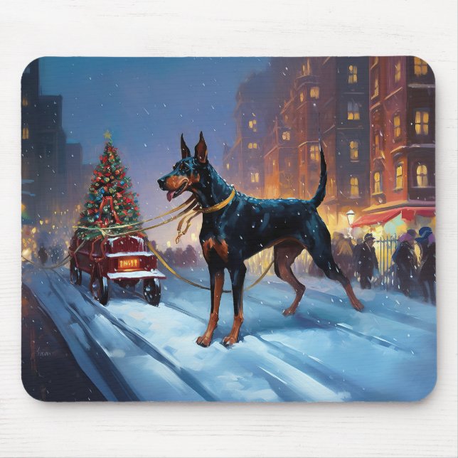Doberman Christmas Festive Season Mouse Pad (Front)