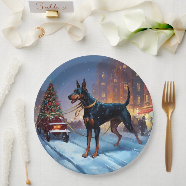 Doberman Christmas Festive Season Paper Plates (Wedding)