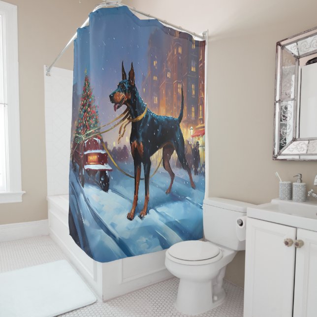 Doberman Christmas Festive Season Shower Curtain (In Situ)