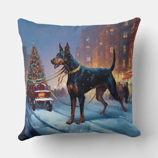 Doberman Christmas Festive Season Throw Pillow (Back)
