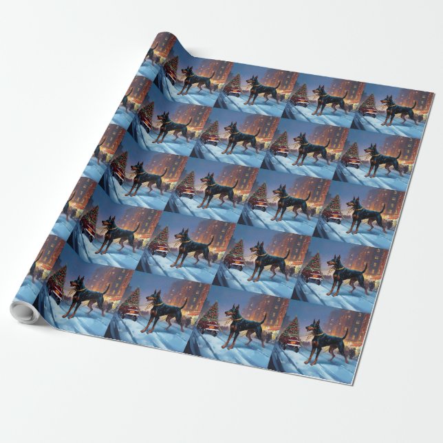 Doberman Christmas Festive Season Wrapping Paper (Unrolled)