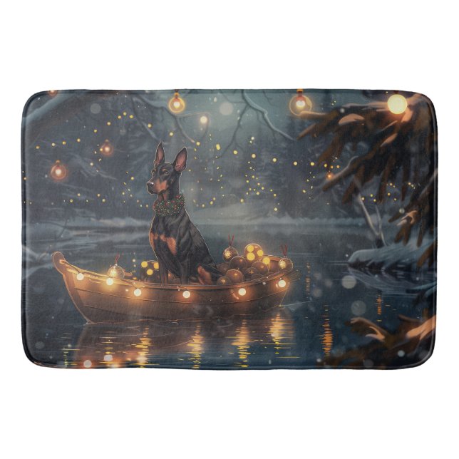 Doberman Christmas Festive Voyage  Bath Mat (Front)