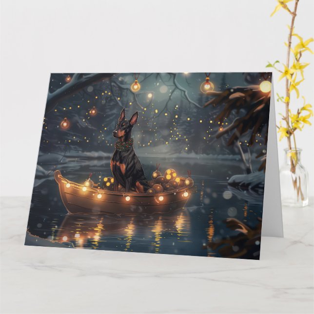 Doberman Christmas Festive Voyage  Card (Yellow Flower)
