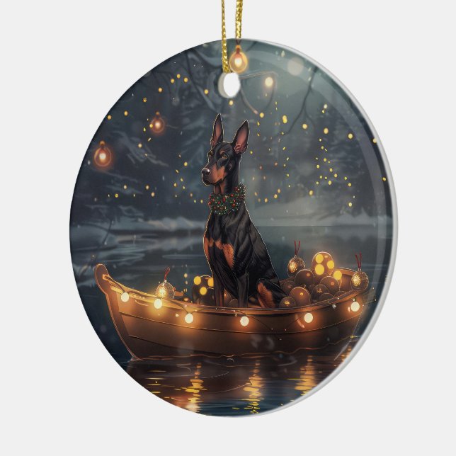 Doberman Christmas Festive Voyage  Ceramic Ornament (Left)