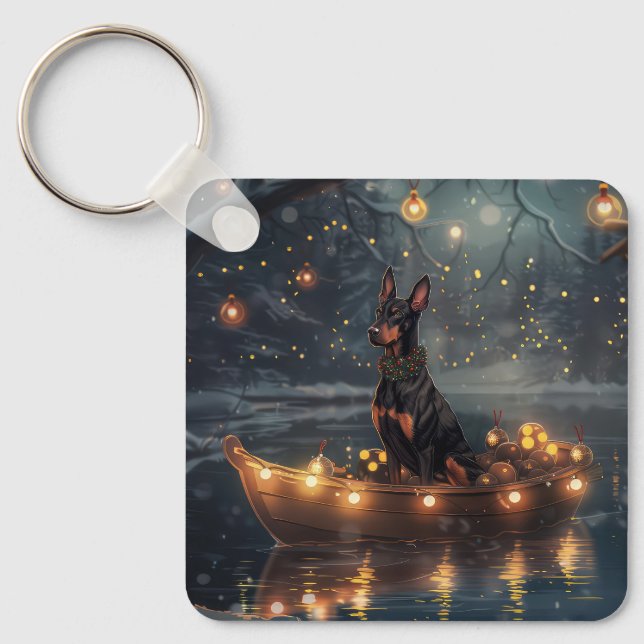 Doberman Christmas Festive Voyage  Keychain (Front)
