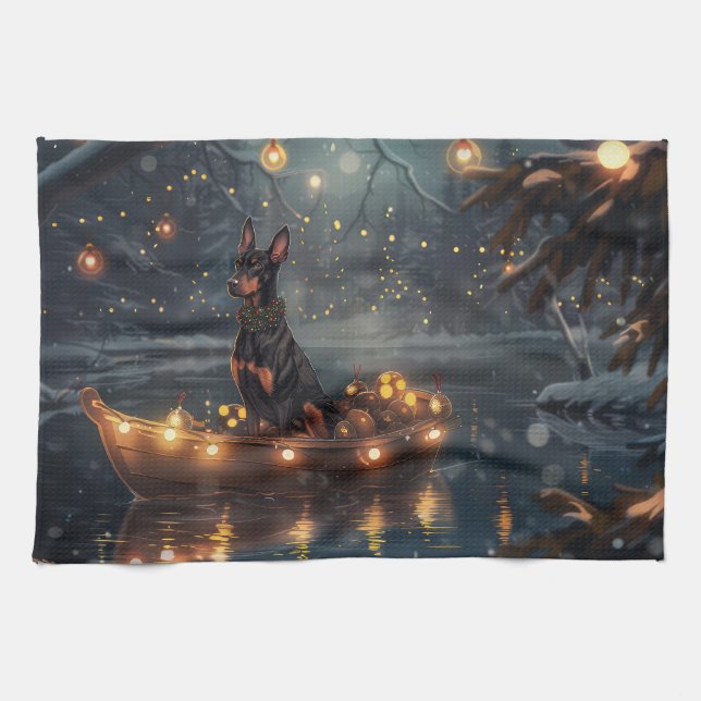 Doberman Christmas Festive Voyage  Kitchen Towel (Horizontal)