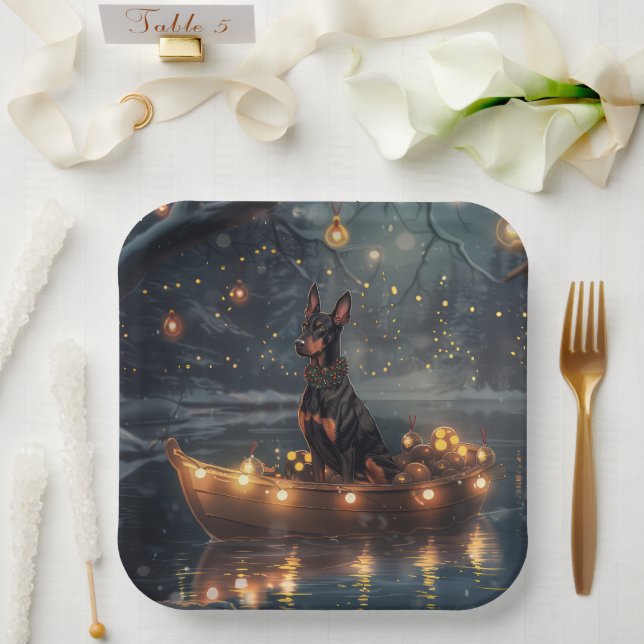 Doberman Christmas Festive Voyage  Paper Plates (Wedding)