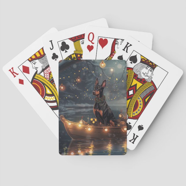 Doberman Christmas Festive Voyage  Poker Cards (Back)