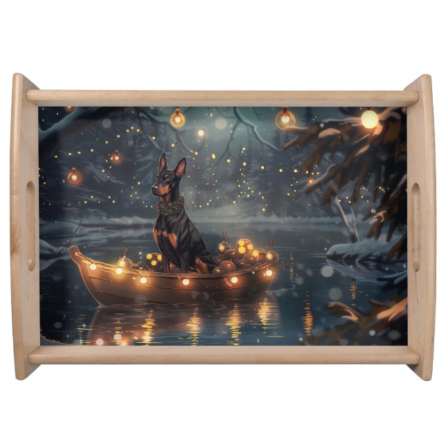 Doberman Christmas Festive Voyage  Serving Tray (Front)