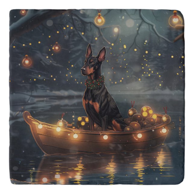 Doberman Christmas Festive Voyage  Trivet (Front)