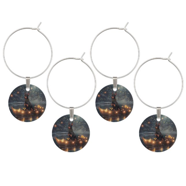 Doberman Christmas Festive Voyage  Wine Charm (Staggered)