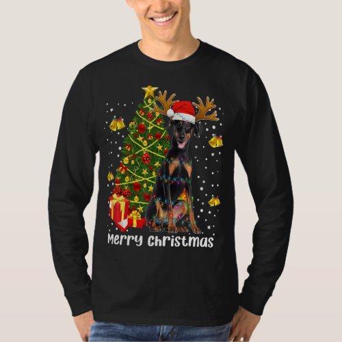 Doberman Christmas Lights Tree Santa Xmas Dobie Do T_Shirt