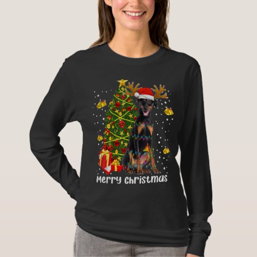 Doberman Christmas Lights Tree Santa Xmas Dobie Do T_Shirt