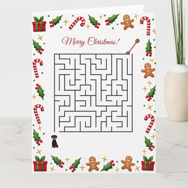 Doberman Christmas Maze Puzzle Holiday Card (Front)