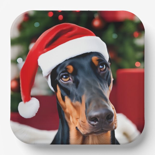 Doberman Christmas Paper Plates (Front)