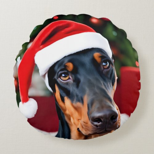 Doberman Christmas Round Pillow