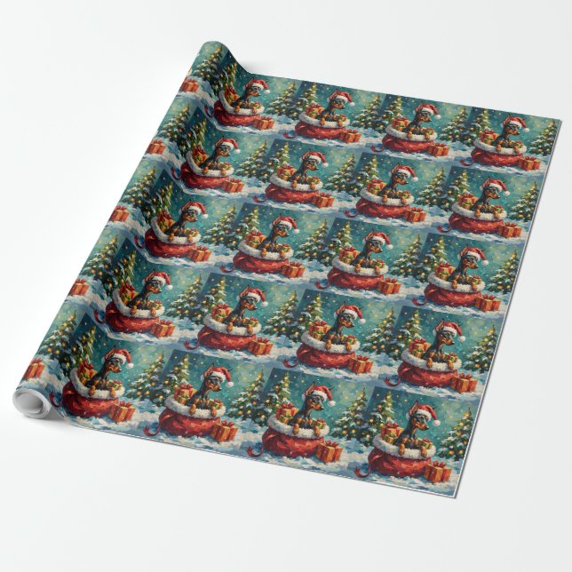 Doberman Christmas Santa Bag Adventure Wrapping Paper (Unrolled)