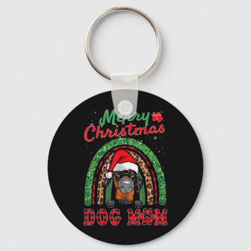 Doberman Christmas Santa Hat Dog Mom Boho Rainbow  Keychain