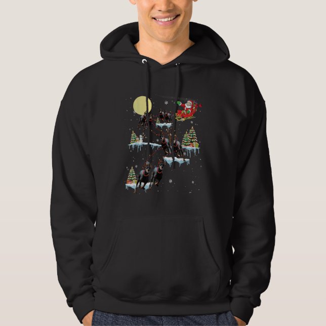 Doberman Christmas Santa Sleigh Funny Dog Lover Xm Hoodie (Front)