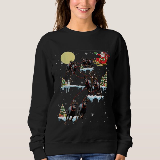 Doberman Christmas Santa Sleigh Funny Dog Lover Xm Sweatshirt (Front)