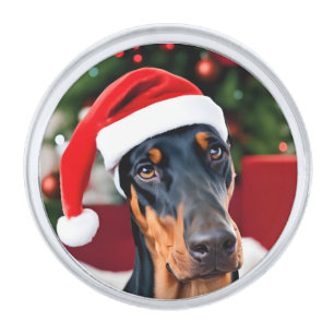 Doberman Christmas Silver Finish Lapel Pin