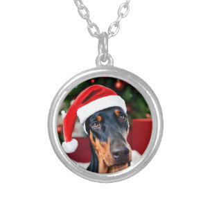 Doberman Christmas Silver Plated Necklace