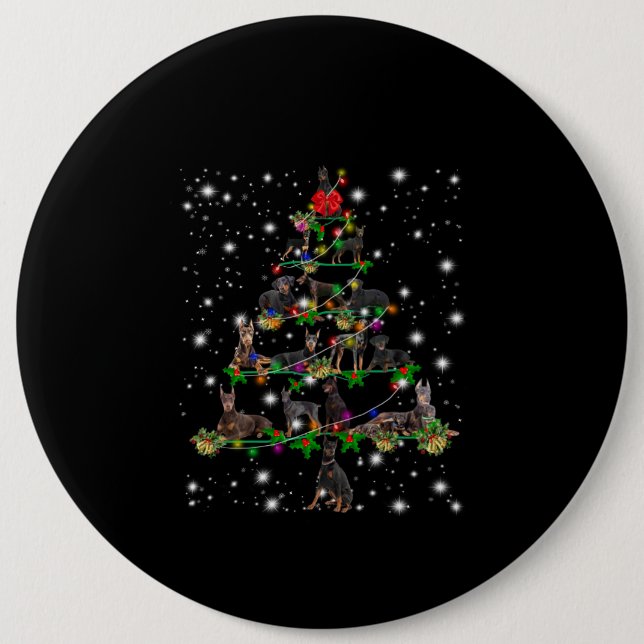 Doberman Christmas Tree Covered By Flashlight Button (Front)