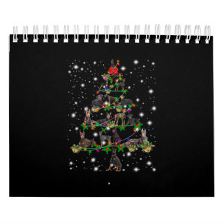 Doberman Christmas Tree Covered By Flashlight Calendar
