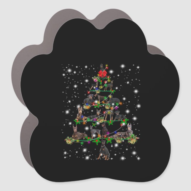 Doberman Christmas Tree Covered By Flashlight Car Magnet (Front)