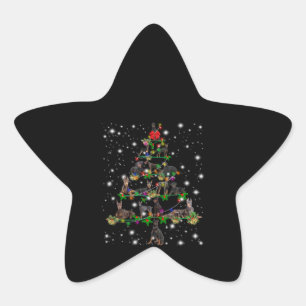 Doberman Christmas Tree Covered By Flashlight Star Sticker