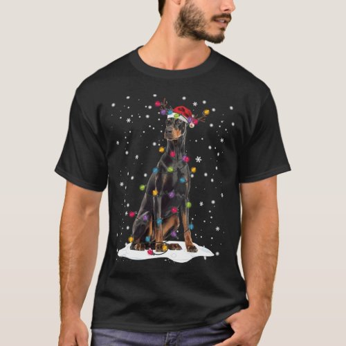 Doberman Christmas Tree Light Pajama Doberman Dog  T_Shirt